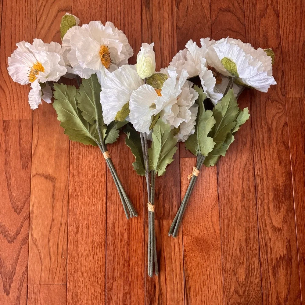 Faux White Poppy Flower Bundle - Set of 3